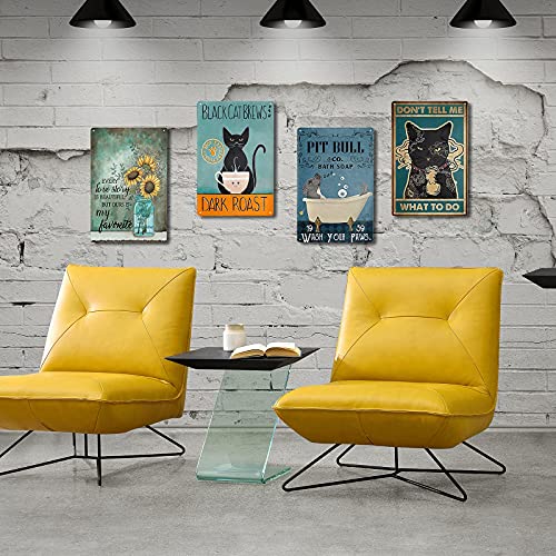 Black Cat Brew Dark Roast Wall Decor 12"x8" Inch Metal Tin Sign  Vintage Art Poster Plaque Home Wall Decor Gifts For Cat Coffee Lover Friend