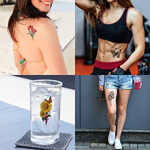 Temporary Tattoos 21 Sheets Waterproof Fake Tattoos Rose Peony Body Art Arm Tattoo