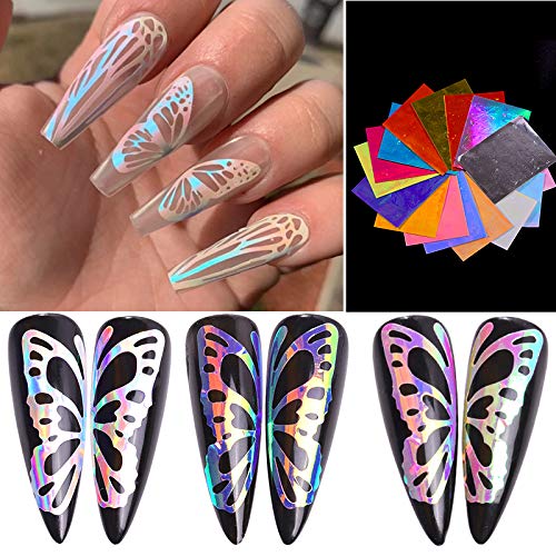 Butterfly Reflections Nail Art Stickers, 16 Colors Holographic Butterfly Nail Art Decals