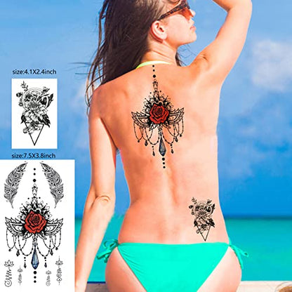 Temporary Tattoos 21 Sheets Waterproof Fake Tattoos Peony Body Art Arm Tattoo Black Henna Mandala Tattoo