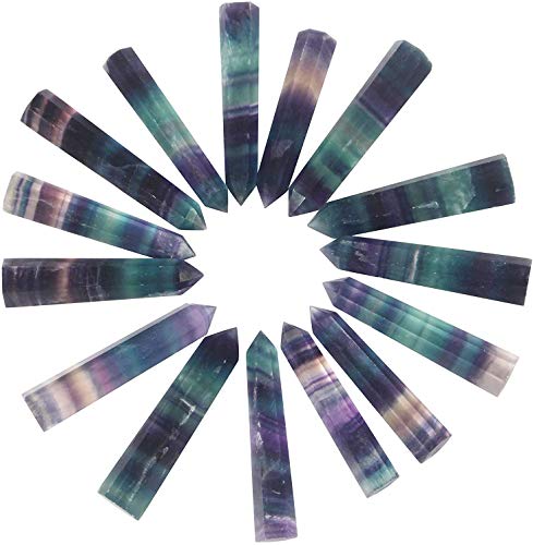 Healing Crystals| 2" Rainbow Fluorite Crystal Wands| 6 Faceted Reiki Chakra Meditation Therapy 4 Pcs