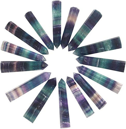 Healing Crystals| 2" Rainbow Fluorite Crystal Wands| 6 Faceted Reiki Chakra Meditation Therapy 4 Pcs