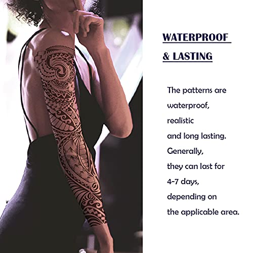 2 Sheets Art Temporary Tattoos, Extra Large Full Arm Fake Tattoos, Cool Waterproof Tattoo Stickers, Body/Leg/Arm Makeup Lasting Tattoos Sleeve for Adult/Man/Women, Fashion Black Realistic Tattoo