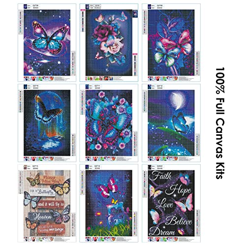 Butterfly Diamond Art, 9 Pack 5D Diamond Painting Kits for Adults Diamond Dotz Crafts Kits for Home Wall Decor 11.8 X 15.75 in