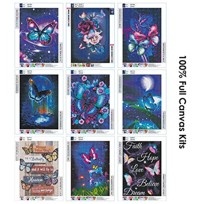Butterfly Diamond Art, 9 Pack 5D Diamond Painting Kits for Adults Diamond Dotz Crafts Kits for Home Wall Decor 11.8 X 15.75 in