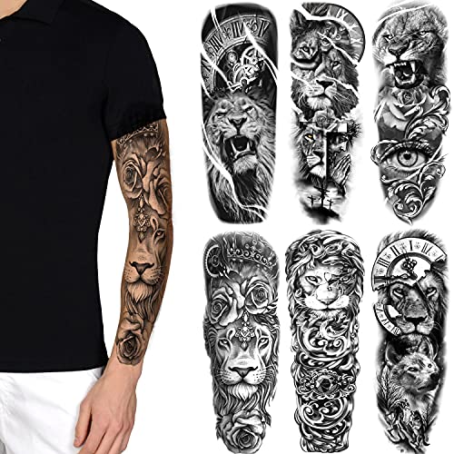 Temporary Tattoos Sleeves 6 Sheet Full Arm Lion Tiger Wolf Animal  for Adult Kids Women Makeup