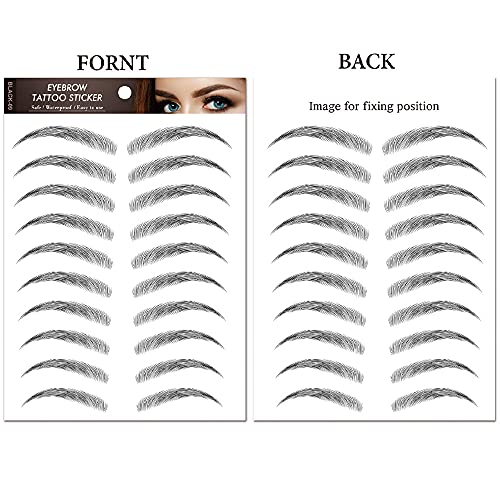 4 Sheets 40 Pairs Black 3d Eyebrow Tattoo Sticker Temporary Tattoos for Women, DIY Fake Tattoos that Look Real and Last Long Waterproof Body Art Makeup