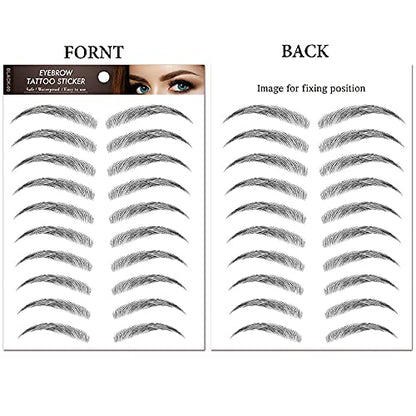 4 Sheets 40 Pairs Black 3d Eyebrow Tattoo Sticker Temporary Tattoos for Women, DIY Fake Tattoos that Look Real and Last Long Waterproof Body Art Makeup