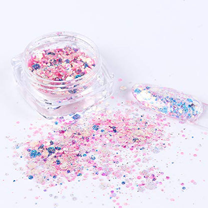 8 Box Set Holographic Nail Glitter Mermaid Powder Flakes Shiny Charms Hexagon Nail Art Pigment Dust Decoration Manicure