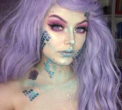 Halloween Realistic Temporary Costume Make Up Face Metallic Tattoo Kit Men or Women - (Mermaid) - 2 Kits