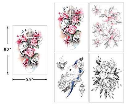 Temporary Tattoo Sticker Full Arm Large Size Fake Tatoo for Man Woman 12 Sheets