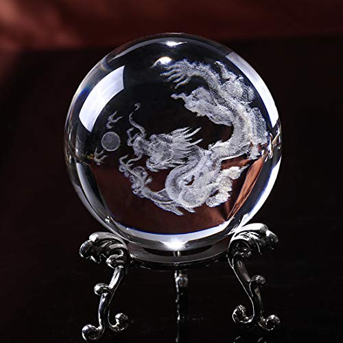 Chinese Dragon Crystal Ball with Sliver-Plated Flowering Stand