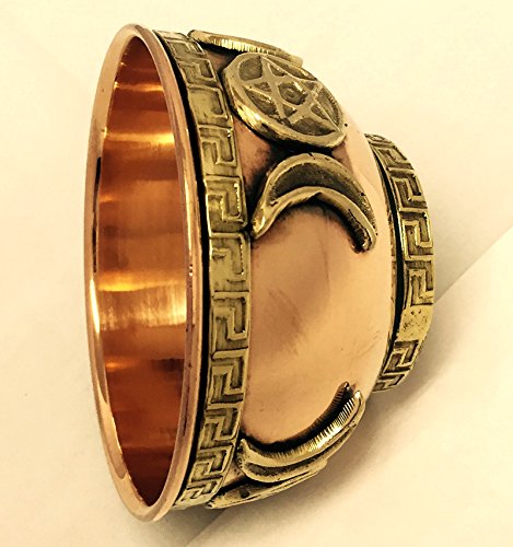 New Age Imports, Inc. bo, Triple Moon Pentacle Copper 3", for Altar, Ritual use, Incense Burner, smudging, Decoration, offering Bowl, 3" Diameter 2" Height