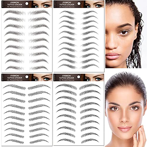 4 Sheets 40 Pairs Black 3d Eyebrow Tattoo Sticker Temporary Tattoos for Women, DIY Fake Tattoos that Look Real and Last Long Waterproof Body Art Makeup
