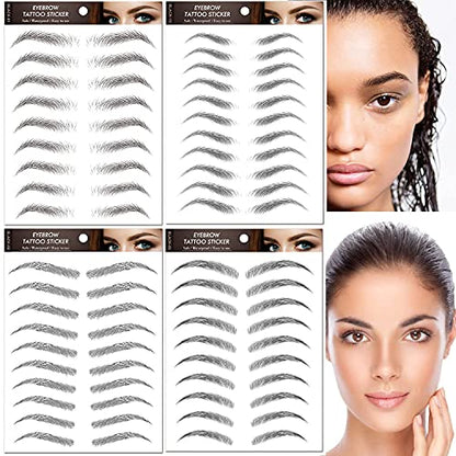 4 Sheets 40 Pairs Black 3d Eyebrow Tattoo Sticker Temporary Tattoos for Women, DIY Fake Tattoos that Look Real and Last Long Waterproof Body Art Makeup