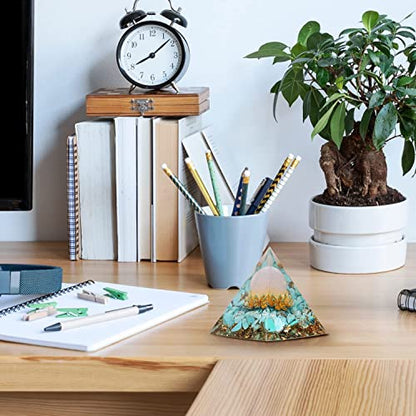 New Inspirational Crystal Pyramid Orgone Pyramids Flower of Life with Turquoise Energy Pyramid Generator for Protection Meditation Orgonite Pyramids