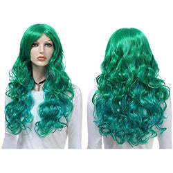 Long Curly Green Wig Heat Resistant Fiber 28" 