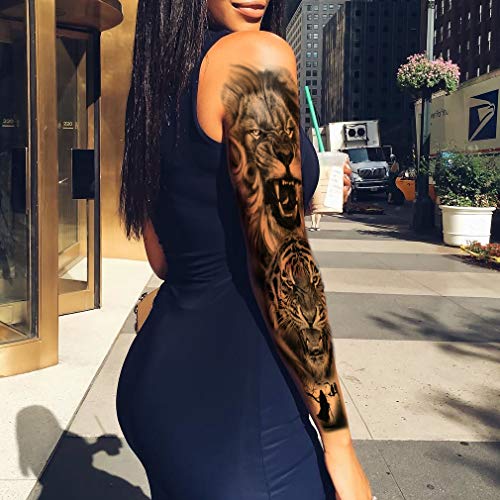 Temporary Tattoo Black Tattoo Full Arm Sleeve Temporary Tattoo Stickers Body Art for Men Women, 6-Sheet