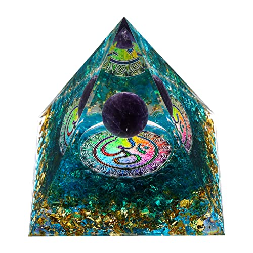 MXiiXM Orgone Pyramid for Positive Energy, Amethyst Crystal Ball Handmade Pyramid, Protection Crystals Energy Generator for Stress Reduce Healing Meditation Attract Wealth Lucky (30 Shape)