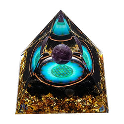 MXiiXM Orgone Pyramid for Positive Energy, Amethyst Crystal Ball Orgone Pyramid, Protection Crystals Energy Generator for Stress Reduce Healing Meditation Attract Wealth Lucky (Seed of Life)
