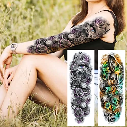 Full Arm Temporary Tattoo Sexy Extra Large Long Lasting Waterproof 3d Fake Tattoo Sleeve for Arms Legs Shoulders 11 Sheets Fashion Body Art Also Easy to DIY Crafts