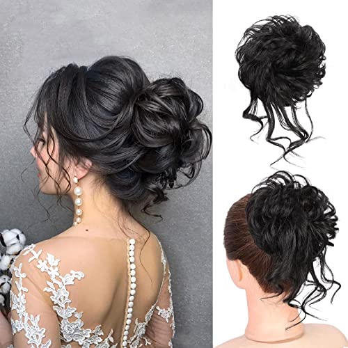 100% Human Messy Hair Bun Scrunchies Ponytail Extension Human Hair Tousled Updo Chignon Hair Piece Natural Black