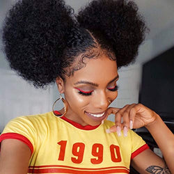 Set of 2 Afro Puff Drawstring Ponytail Hair Extension Synthetic Fluffy Kinky Curly Hair Puff Bun Updo Hair Pieces Afro Donut Chignon Hairpieces Extensions(1B#)