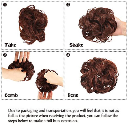 3 Pieces Synthetic Bun Hairpiece Scrunchies Hair Bun Extensions Messy Curly Hair Scrunchies Hairpieces Synthetic Donut Updo Hair Pieces Synthetic Chignon with Elastic Rubber Band (Dark Brown)