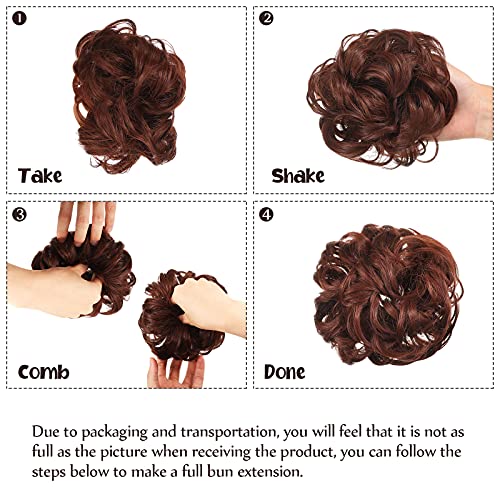 3 Pieces Synthetic Bun Hairpiece Scrunchies Hair Bun Extensions Messy Curly Hair Scrunchies Hairpieces Synthetic Donut Updo Hair Pieces Synthetic Chignon with Elastic Rubber Band (Dark Brown)