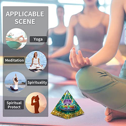 MXiiXM Orgone Pyramid for Positive Energy, Amethyst Crystal Ball Orgone Pyramid, Protection Crystals Energy Generator for Stress Reduce Healing Meditation Attract Wealth Lucky (Blue Glaze)