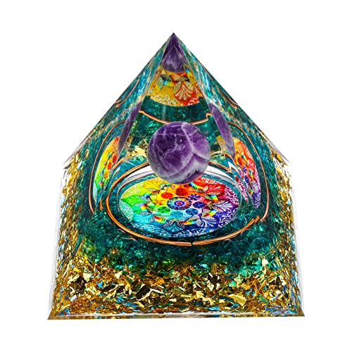 MXiiXM Orgone Pyramid for Positive Energy, Amethyst Crystal Ball Orgone Pyramid, Protection Crystals Energy Generator for Stress Reduce Healing Meditation Attract Wealth Lucky (Blue Glaze)