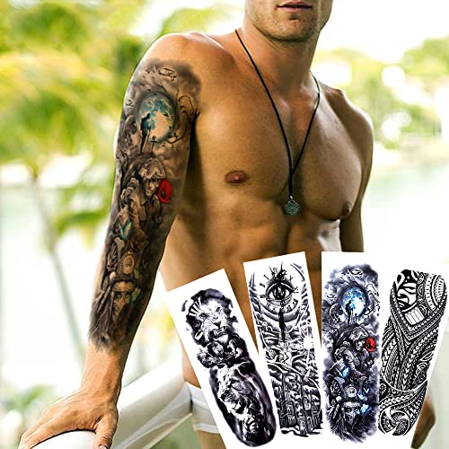 Full Arm Temporary Tattoo  Sexy Extra Large Long Lasting Waterproof 3d Fake Tattoo Sleeve  for Arms Legs Shoulders 12 Sheets