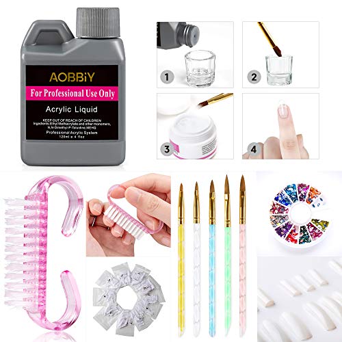 AOBBIY Acrylic Nail Kit With Everything, Professional Manicure Acrylic Nail Kit, For Professional and Home Use. Including Acrylic Nail Powder, Liquid Brush, Glitter, Clipper, Nail Art Tools Kit.