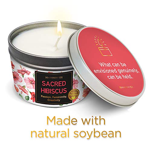 MAGNIFICENT 101 Sacred Plants Smudge Candle for House Energy Cleansing, Banish Negative Energy, Spiritual Purification and Chakra Healing - Natural Soy Wax Candle for Aromatherapy (Hibiscus)