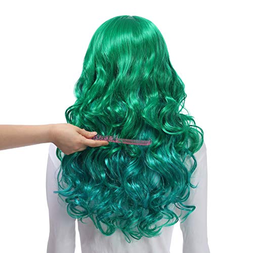Long Curly Green Wig Heat Resistant Fiber 28" 