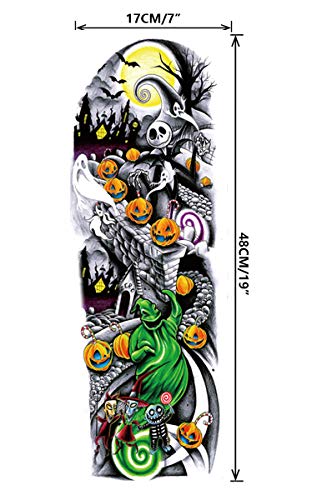 Nightmare Before Christmas Large Full Arm Tattoos Sleeve, 6-Sheet Fake Temporary Sleeve Tattoos for Cosplay