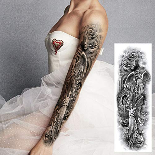 Temporary Tattoo Black Tattoo Full Arm Sleeve Temporary Tattoo Stickers Body Art for Men Women, 6-Sheet