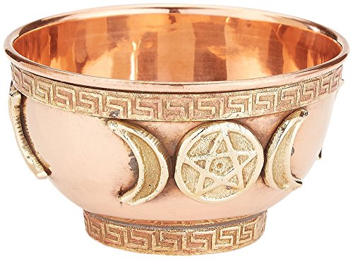 New Age Imports, Inc. bo, Triple Moon Pentacle Copper 3", for Altar, Ritual use, Incense Burner, smudging, Decoration, offering Bowl, 3" Diameter 2" Height