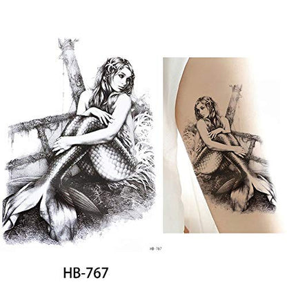 6 Sheets Mermaid Decal Sketch Temporary Tattoo Sticker Set for Body Arm Back Art Fake