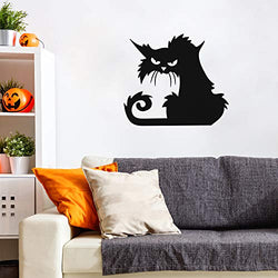 Vinyl Wall Art Decal - Angry Black Cat - Halloween Party Seasonal Design Sticker for Home Living Room Entryway Work Office Coffee Shop Store Window Spooky Decor (22" x 25")
