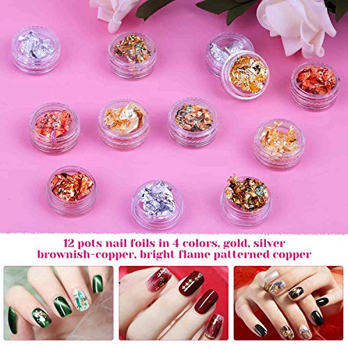 Nail Design Kit, Selizo Nail Art Tools Kit Include 8420pcs Nail Rhinestones Gems Crystals, Nail Brushes, 24 Pots Nail Foil Flakes for Nail Art Rhinestones Supplies and Decoration