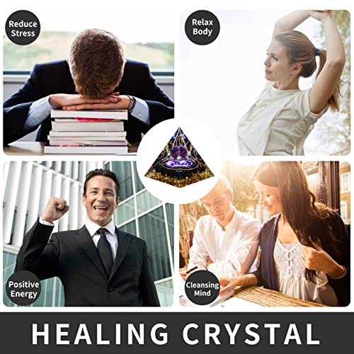 MXiiXM Orgone Pyramid for Positive Energy, Amethyst Crystal Ball Orgonite Pyramid, Protection Crystals Energy Generator for Stress Reduce Healing Meditation Attract Wealth Lucky (Tai Chi)