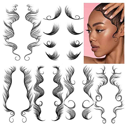 Temporary Baby Hair Tattoo Stickers, 6 Styles Waterproof Tattos Edge Tattoo with Bangs Edges Curly Hair Salon DIY Hairstyling Hair Stickers Template Makeup Tool for Women Girls