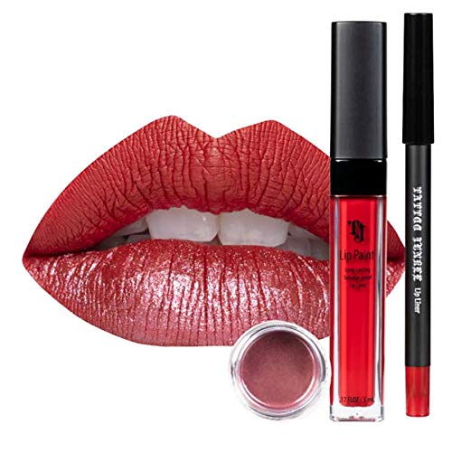 TATTOO JUNKEE Rebel Lip Trio Lip Paint Kit, Includes Red Lip Liner & Matte Long-Wear Lip Paint + Coordinating Red Velvety Effects