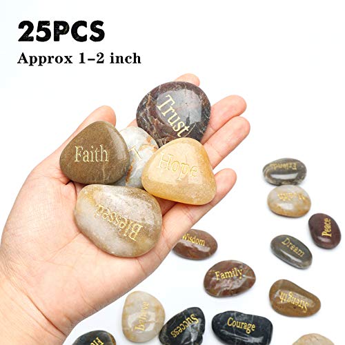Engraved Inspirational Stones, 25 Different Words Encouragement Stones Amulets Gift Stones