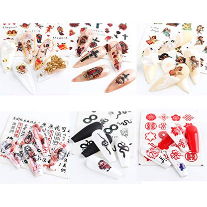 Water Transfer Nail Stickers Decals 3D Dragon Snake Angel Nail Art Stickers Decals