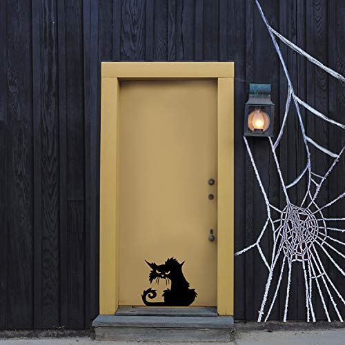 Vinyl Wall Art Decal - Angry Black Cat - Halloween Party Seasonal Design Sticker for Home Living Room Entryway Work Office Coffee Shop Store Window Spooky Decor (15" x 17")