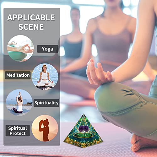 MXiiXM Orgone Pyramid for Positive Energy, Amethyst Crystal Ball Handmade Pyramid, Protection Crystals Energy Generator for Stress Reduce Healing Meditation Attract Wealth Lucky (Spiral Tree of Life)