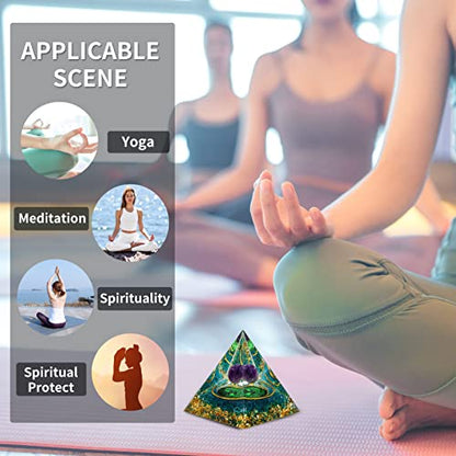 MXiiXM Orgone Pyramid for Positive Energy, Amethyst Crystal Ball Handmade Pyramid, Protection Crystals Energy Generator for Stress Reduce Healing Meditation Attract Wealth Lucky (Spiral Tree of Life)