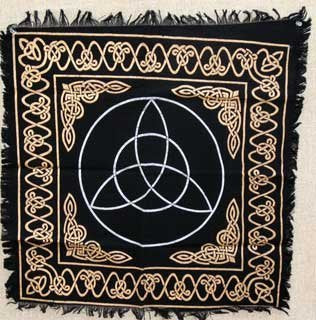 Altar Tarot Cloth: Triquetra 24 x 24" Gold Silver Triquetra Charm Design Black